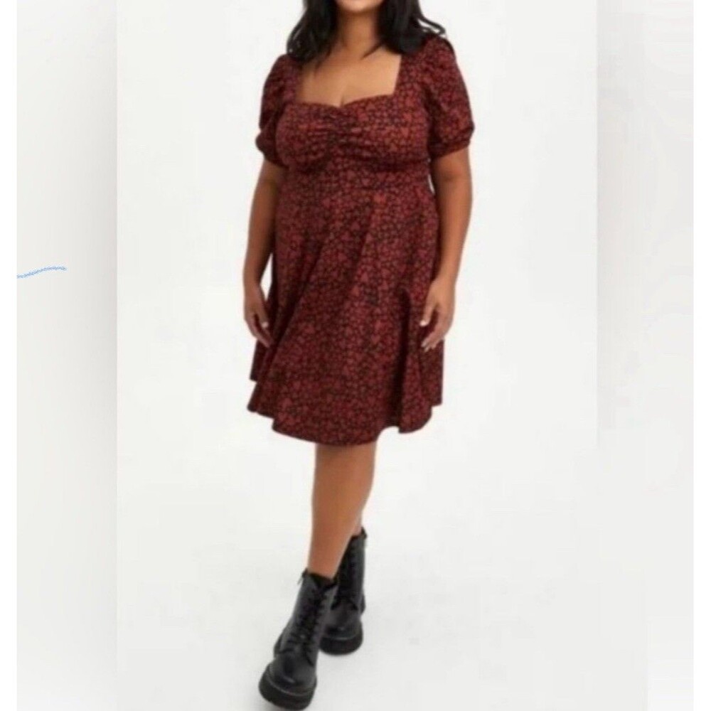Torrid Puff Sleeve Heart Print Sweetheart Neck Dress Size 2X Pockets NWT - Picture 3 of 12